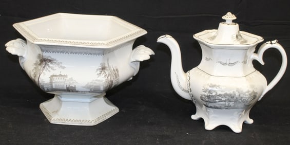 Antique transferware tureen & teapot