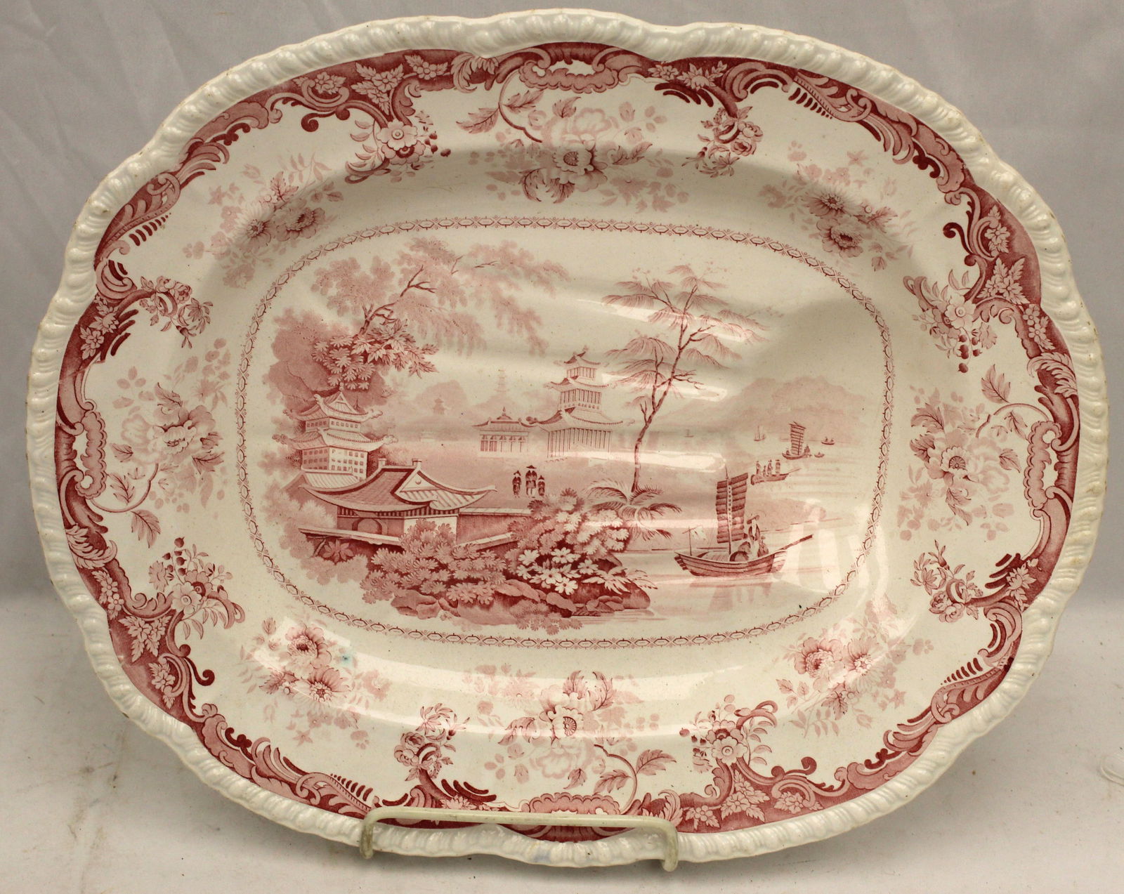 Staffordshire red transferware platter "Chinese Marine" (1 of 2)