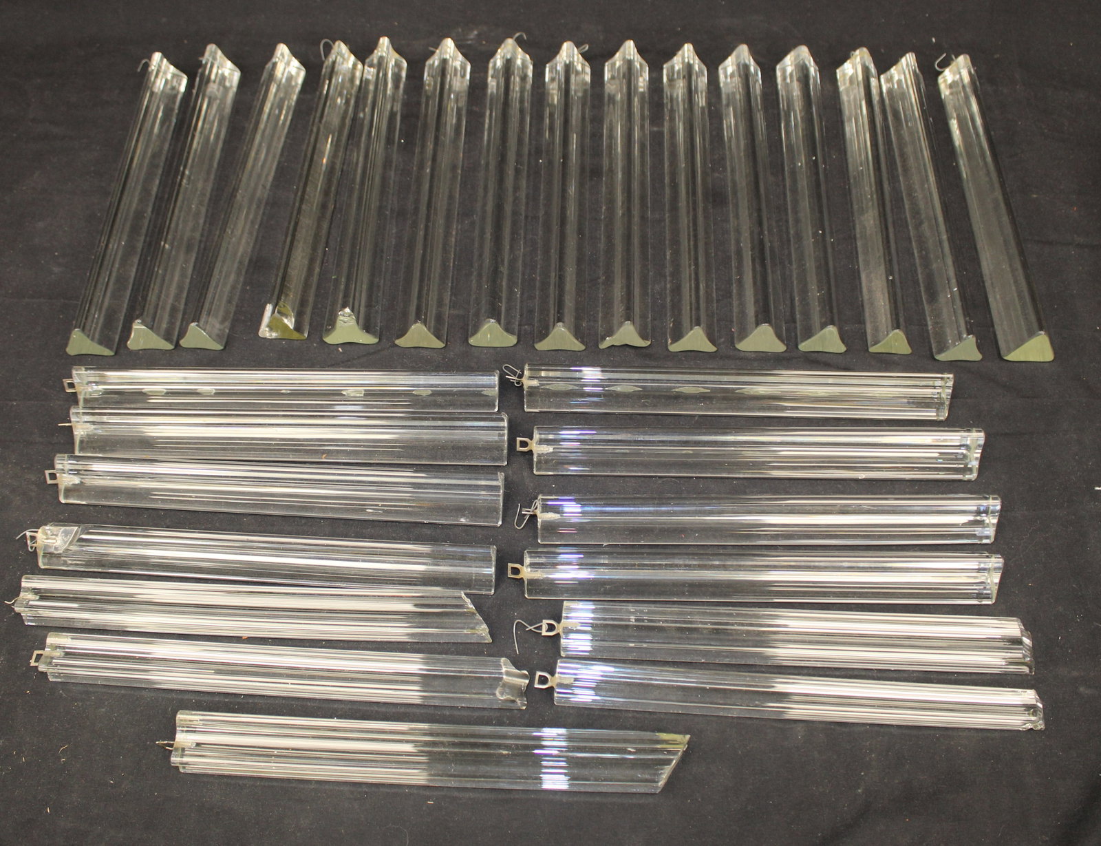 Lot of 28 glass prisms - 11" long: Lot of 28 glass prisms - 11" long