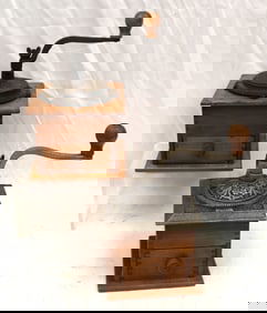 Lot of 2 small 1 drawer coffee mills/grinders