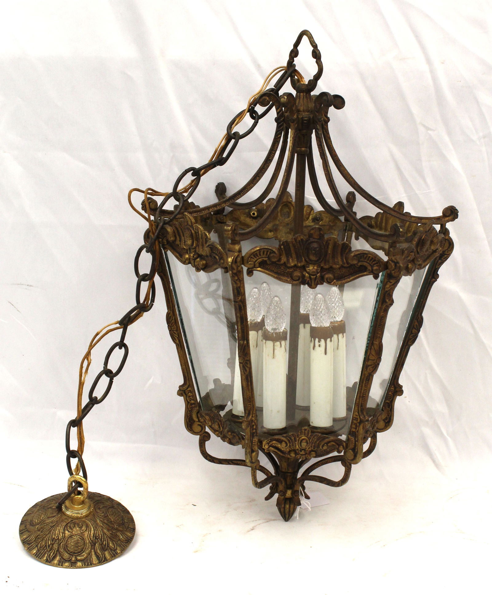 Brass hanging electrified candle light fixture - 20" tall (1 of 5)