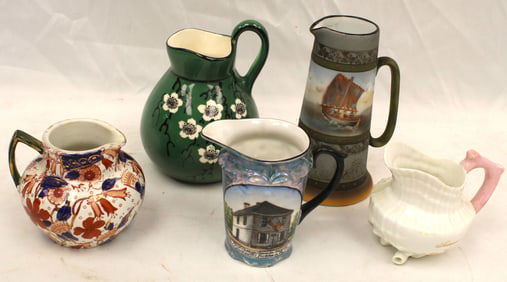 Lot of 5 small pitchers/creamers - porcelain & china - 3"-6"