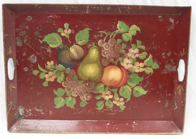 Red rectangular tole tray - 16 1/2"x22 1/2"