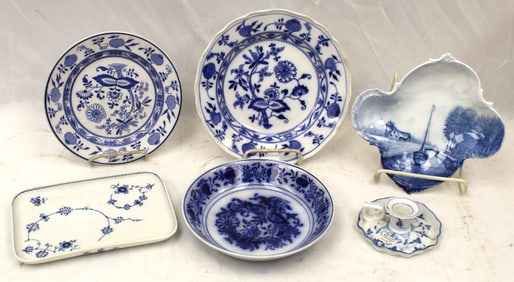 Lot of 6 pieces of antique blue & white incl Villeroy & Boch, Royal Copenhagen, Meissen & Delft