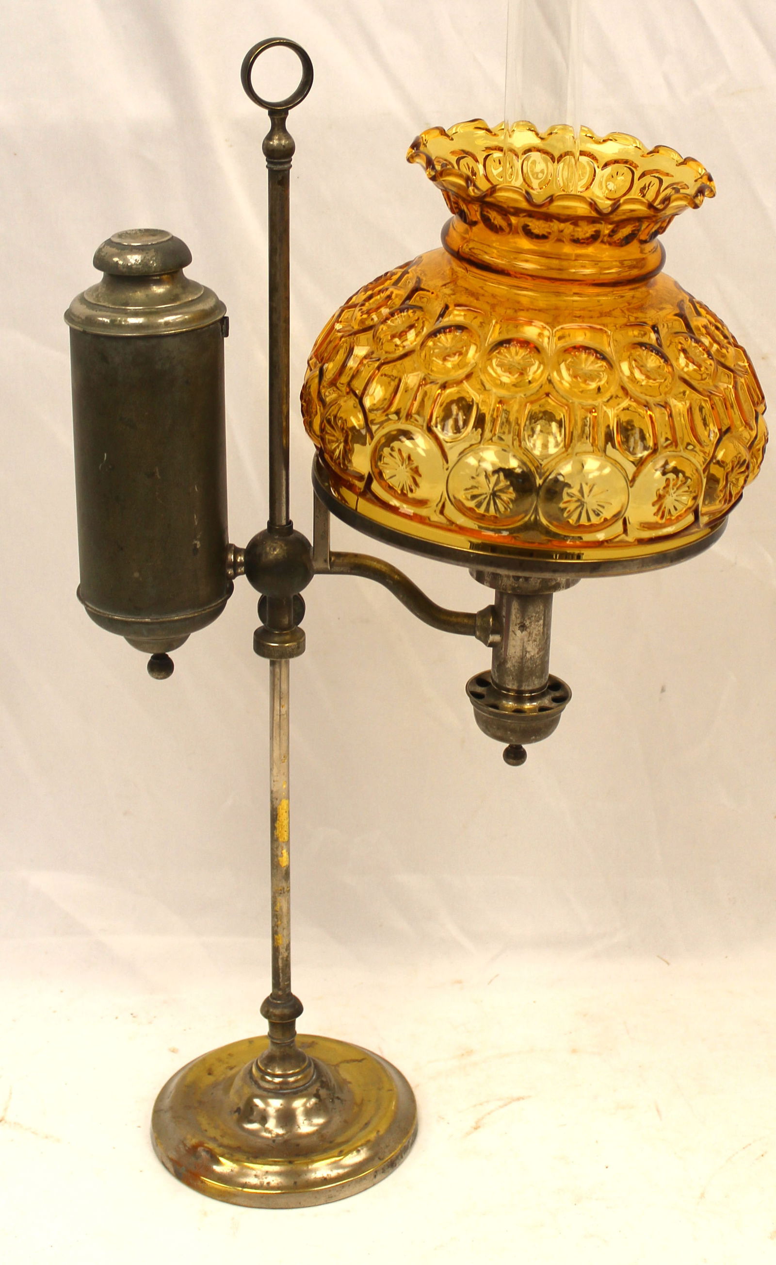 Vintage brass student lamp w amber shade (1 of 3)