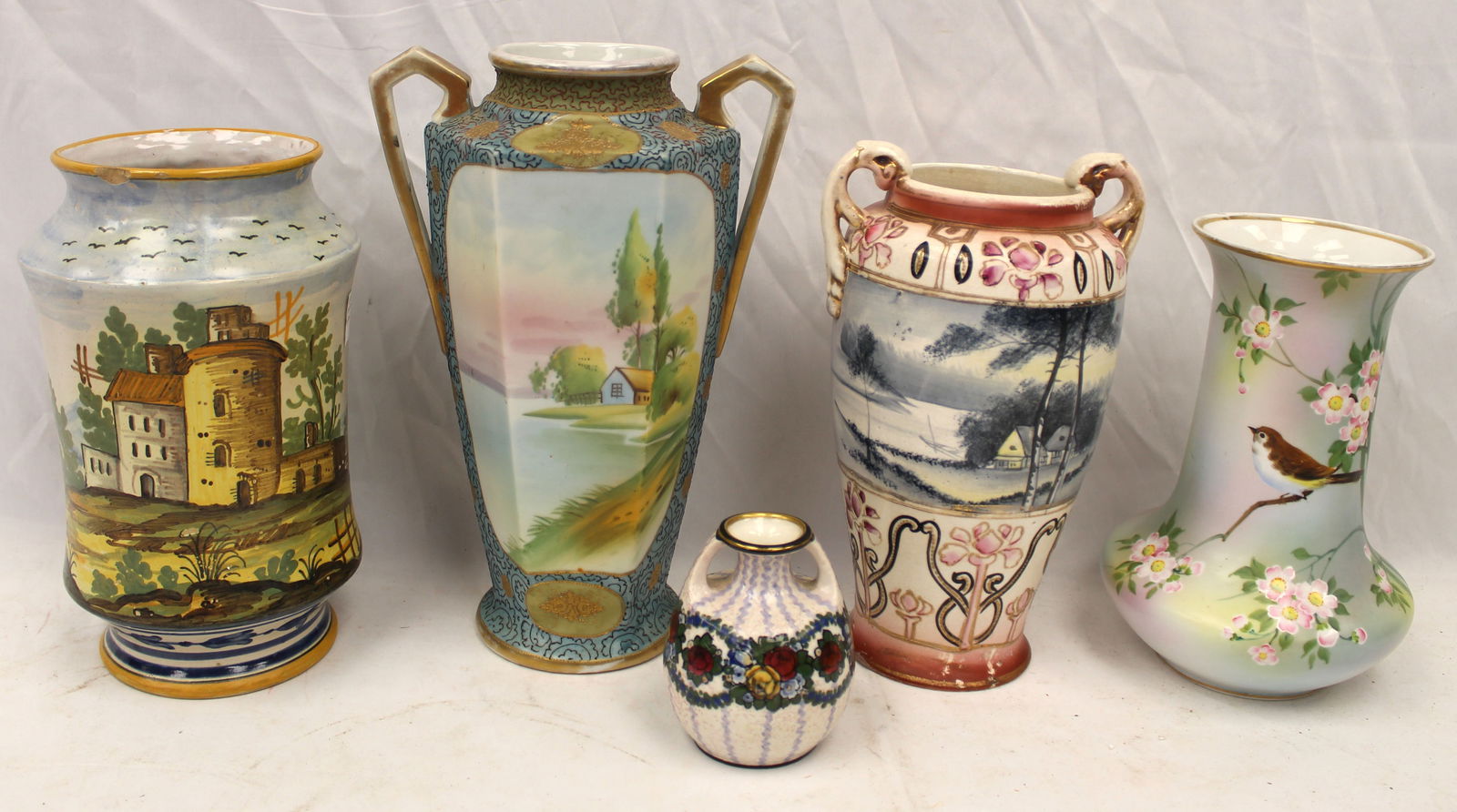 Lot of 5 porcelain vases incl Nippon: Lot of 5 porcelain vases incl Nippon