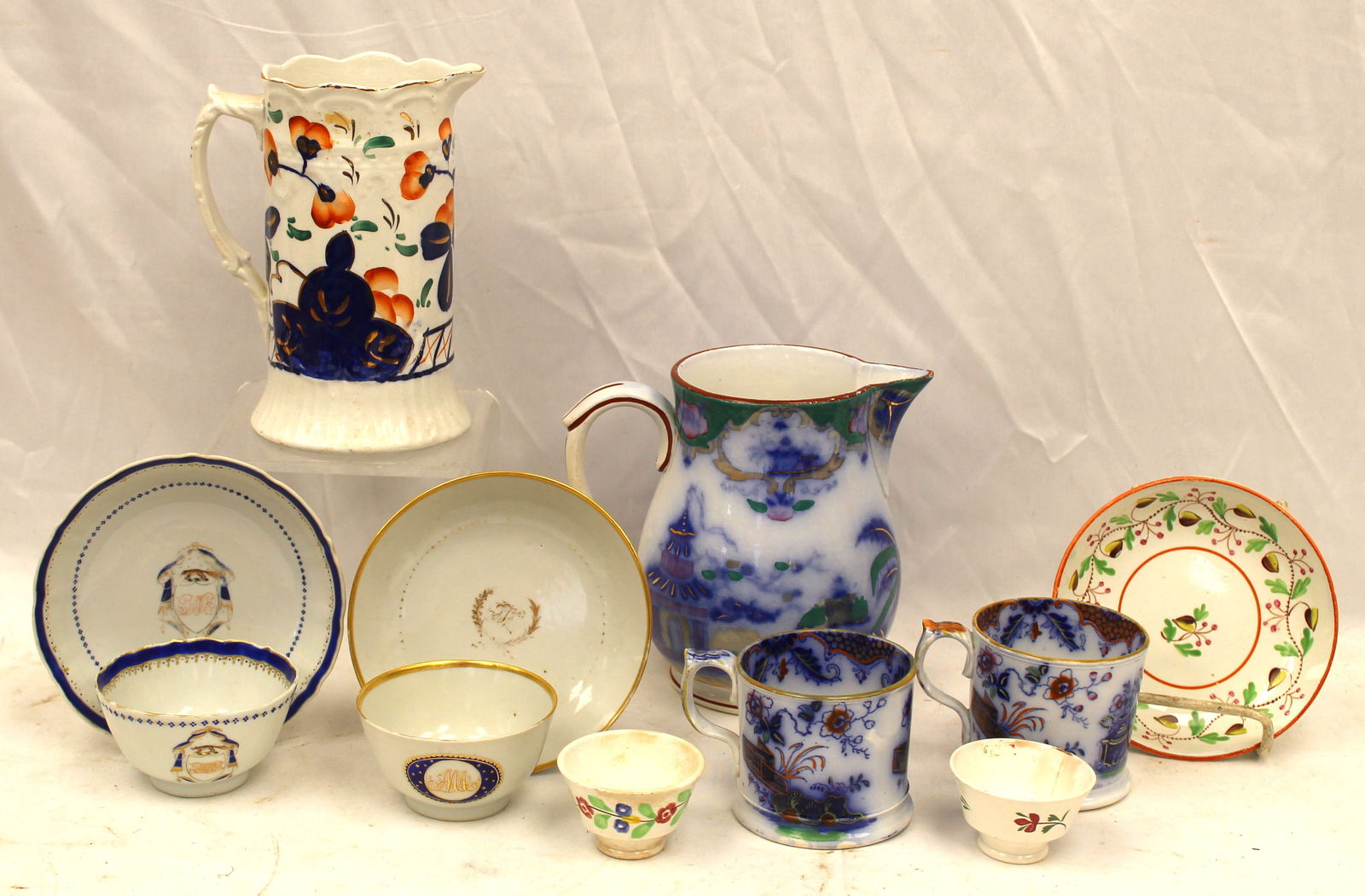 Lot of 11 pieces of antique porcelain incl Flow Blue, Gaudy Welch, Chinese Export, etc (1 of 6)