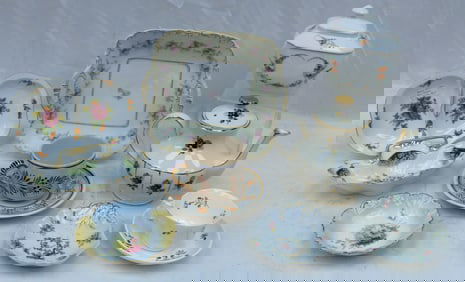 Lot of 10 pieces of misc porcelain incl hand painted trays & a Quimper cup & saucer