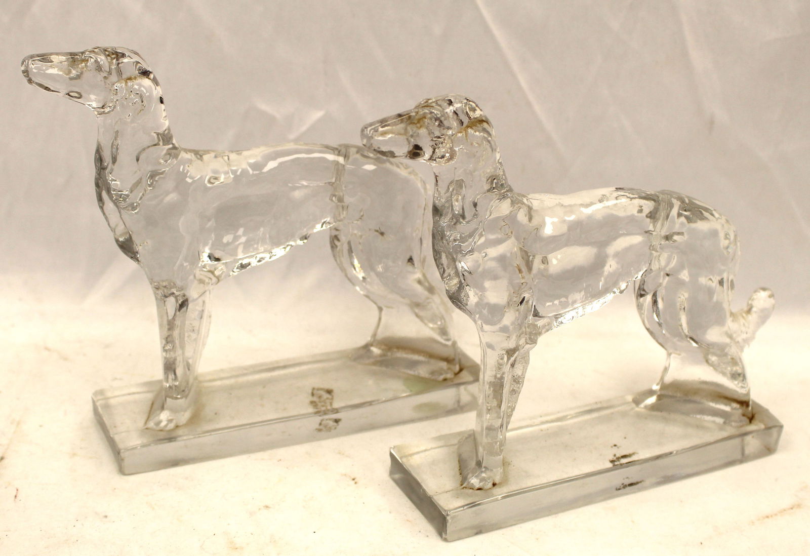 Pair of whippet figural glass paperweight bookends (1 of 5)