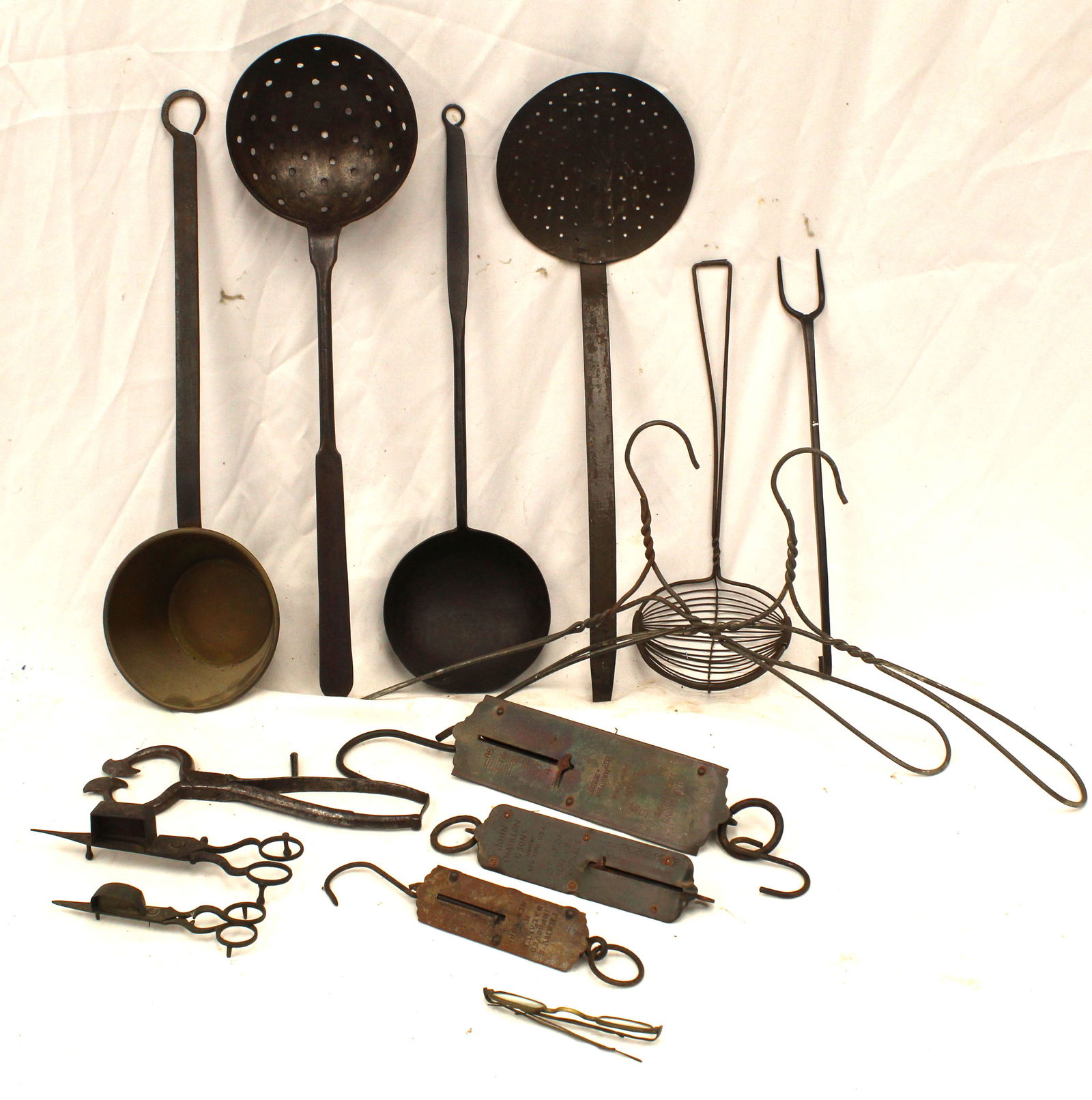 Large lot of wire, tin, etc kitchen implements plus hanging scales & hangers (1 of 4)