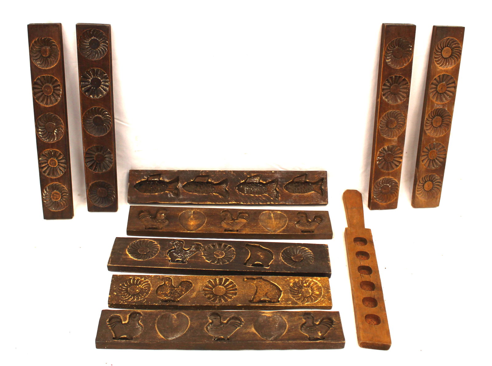 Lot of 10 antique wooden candy molds - each approx 14" long (1 of 6)