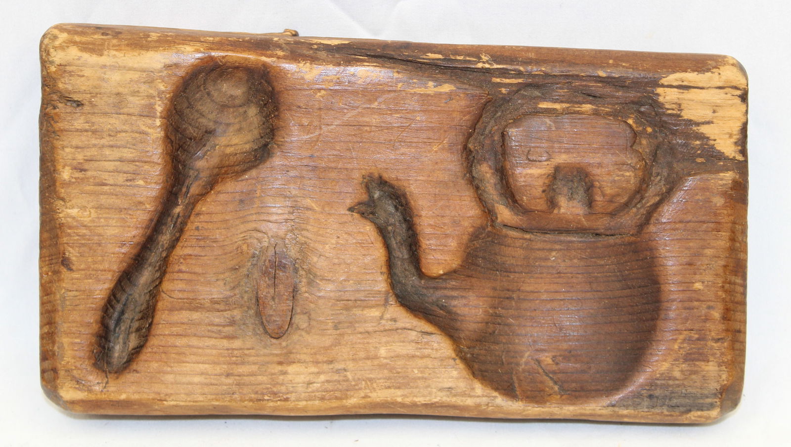 Antique wooden candy mold w spoon & tea kettle motif - 8 1/2"x4 1/2" (1 of 4)