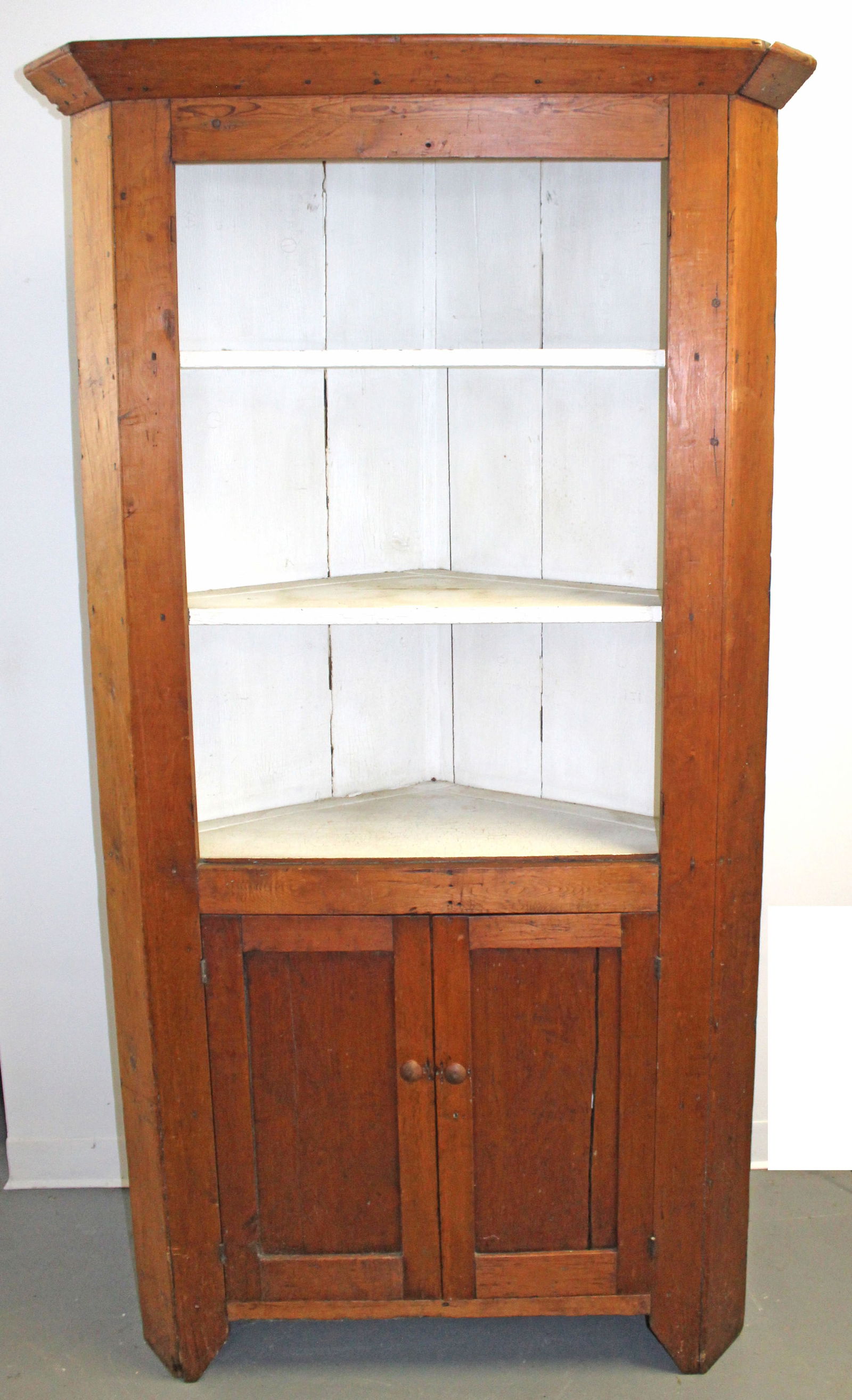 Antique corner cupboard w open top shelved interior - 71 1/2" tall x 45" wide x 18" deep (1 of 7)
