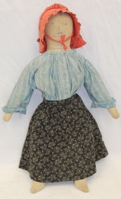 Wonderful late 19thC cloth doll w penciled features & heavily stuffed - 21" tall