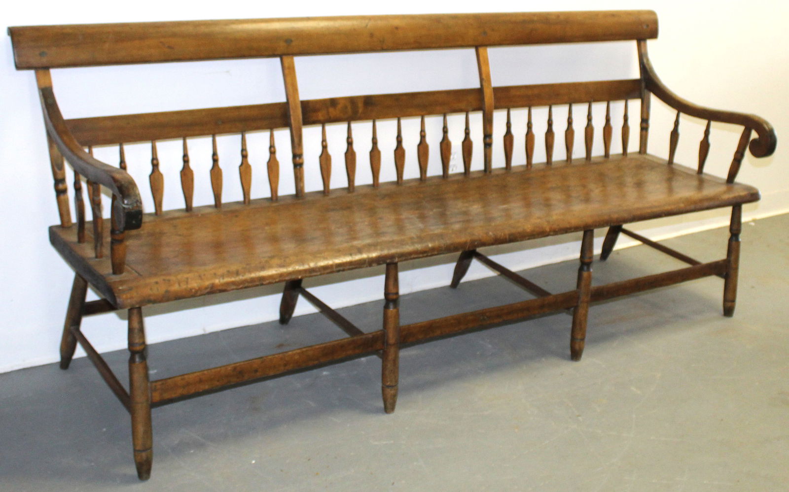 19thC wooden deacon's or meeting house bench - 80" wide x 34" tall (1 of 9)