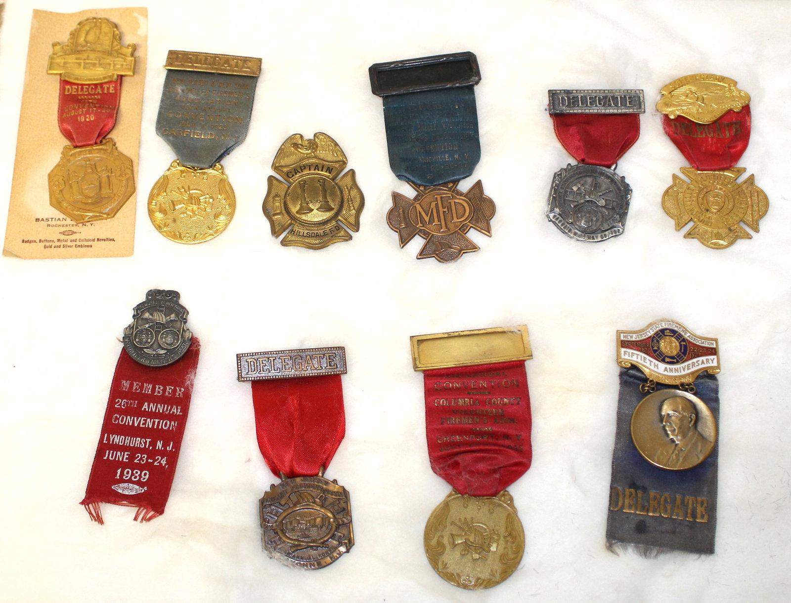 Lot of 10 antique metals for a "Delegate" & "Fire Department": Lot of 10 antique metals for a "Delegate" & "Fire Department"