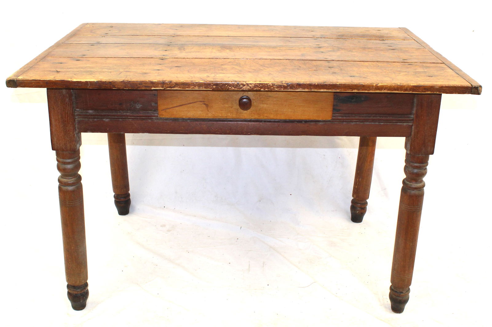 Country Sheraton 1 drawer work table w breadboard ended top - 27" tall x 46" wide x 29 1/2" deep (1 of 4)