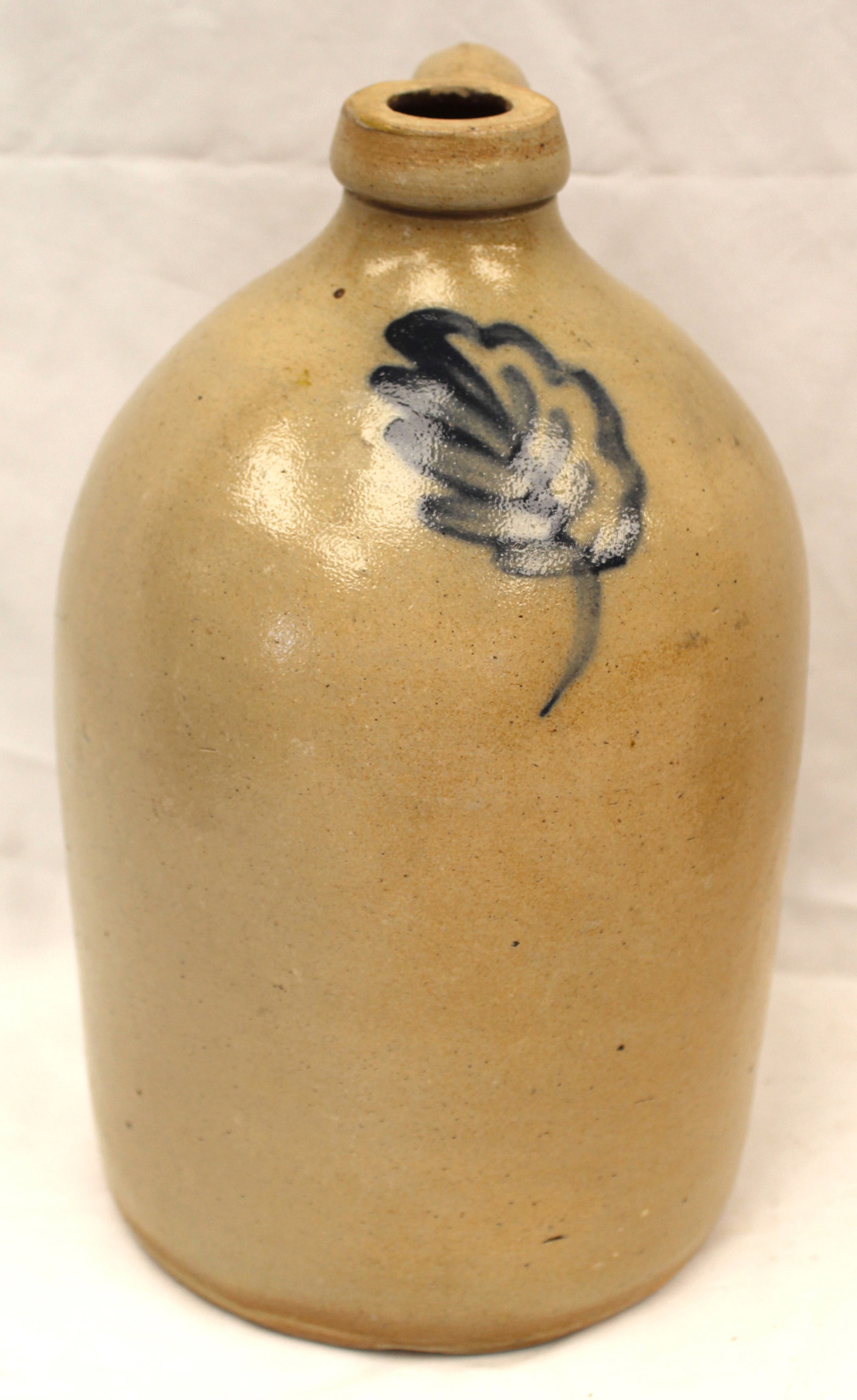 Stoneware jug w cobalt leaf dec - 12" tall: Stoneware jug w cobalt leaf dec - 12" tall