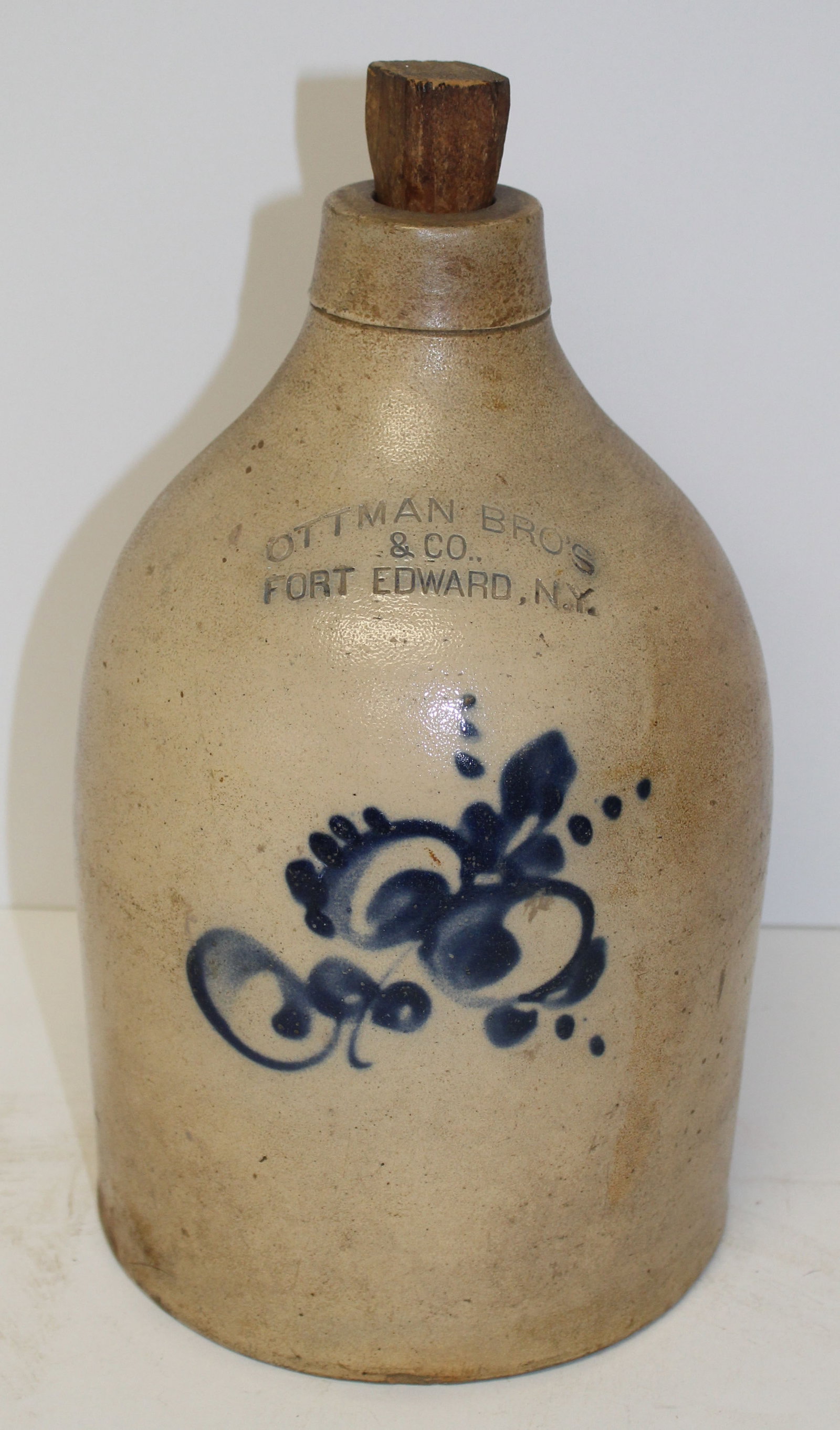 Ottman Bros & Co Fort Edward, NY stoneware w cobalt dec - 12" tall: Ottman Bros & Co Fort Edward, NY stoneware w cobalt dec - 12" tall