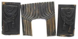 Carved wooden funeral hearse curtains - doors 30 1/2"x17" & center is 32"x30 1/2"