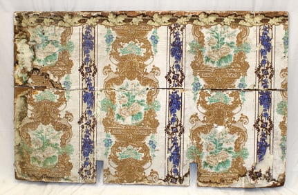 Antique wallpaper covered wooden fireboard - 36"x57"