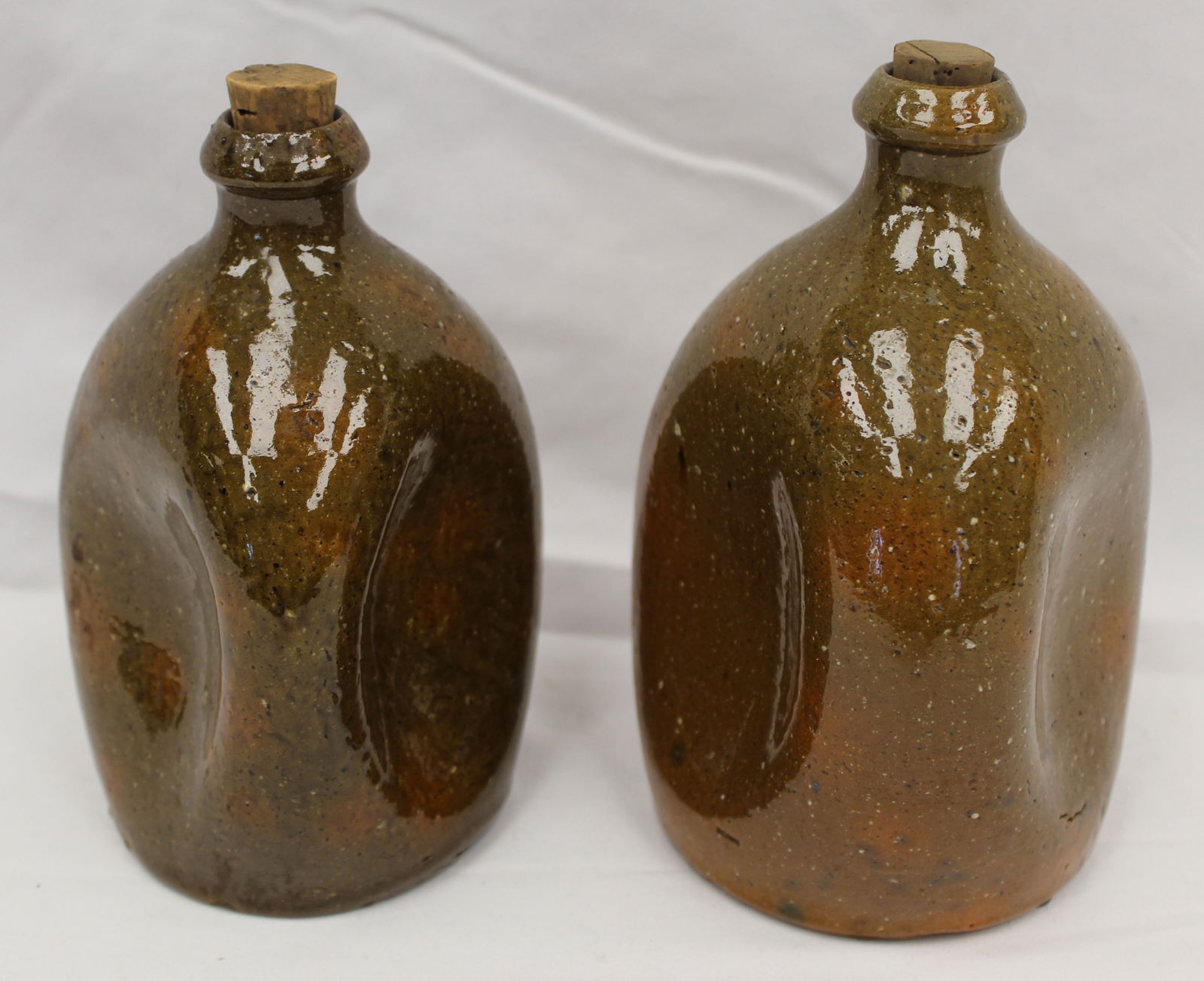 Near pair of antique Redware pinched jugs - 6 1/2" & 7" tall (1 of 7)