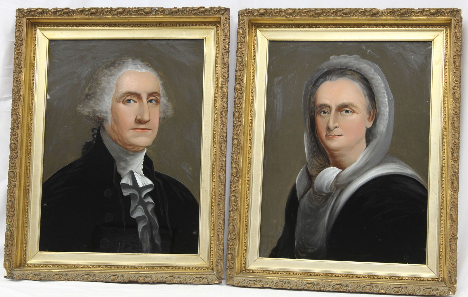Antique reverse painted on glass framed portraits of George & Martha Washington - overall framed (1 of 6)