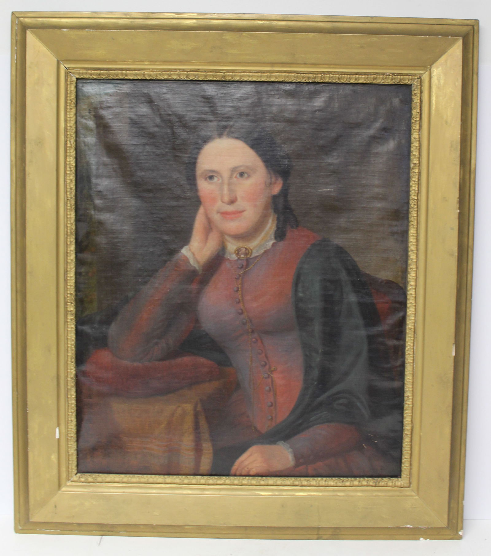 Large o/c antique portrait of a woman - overall framed size 38"x34" (1 of 7)