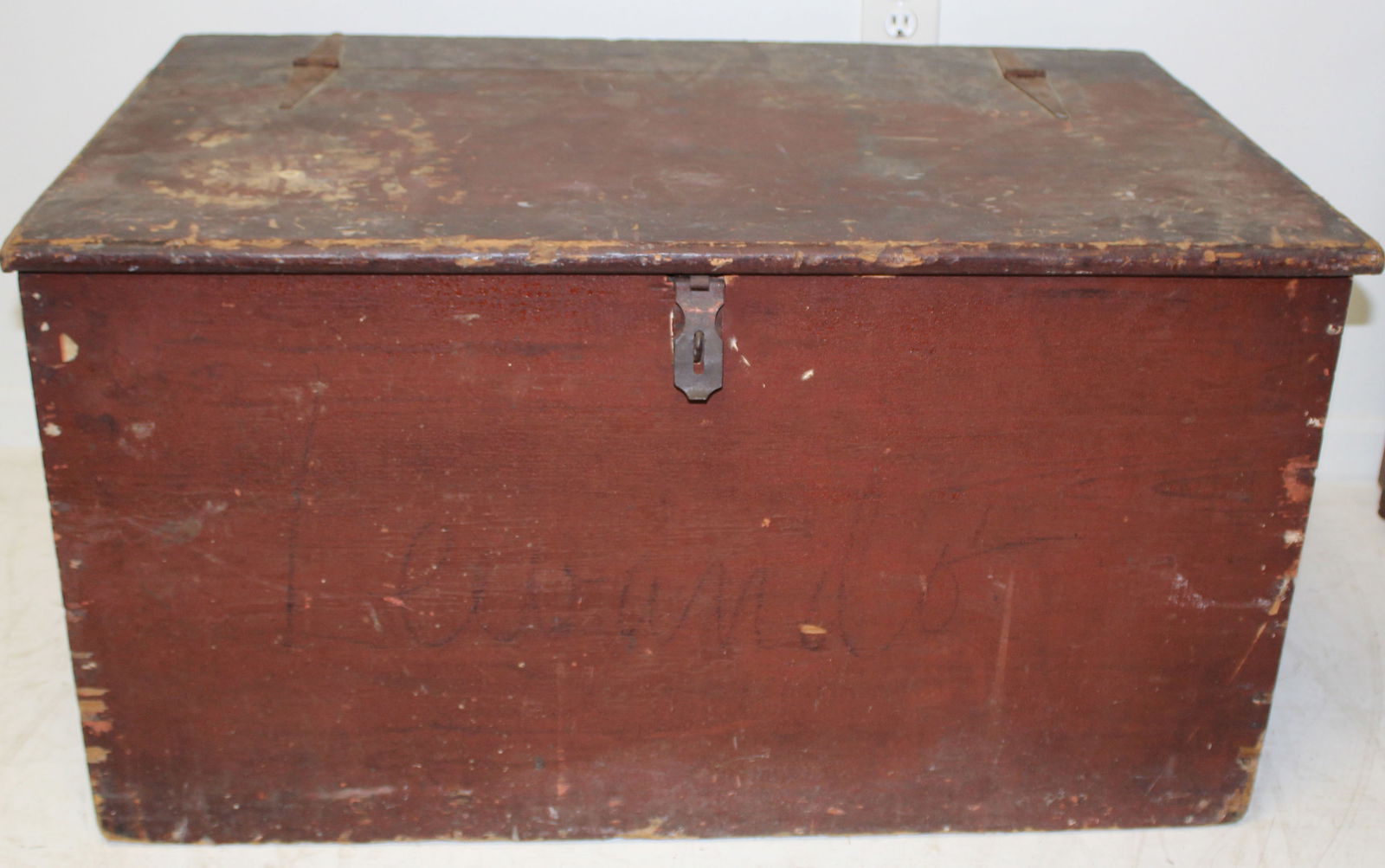 Antique storage box in red paint - 20" tall x 36 1/2" wide x 32 1/2" deep (1 of 4)
