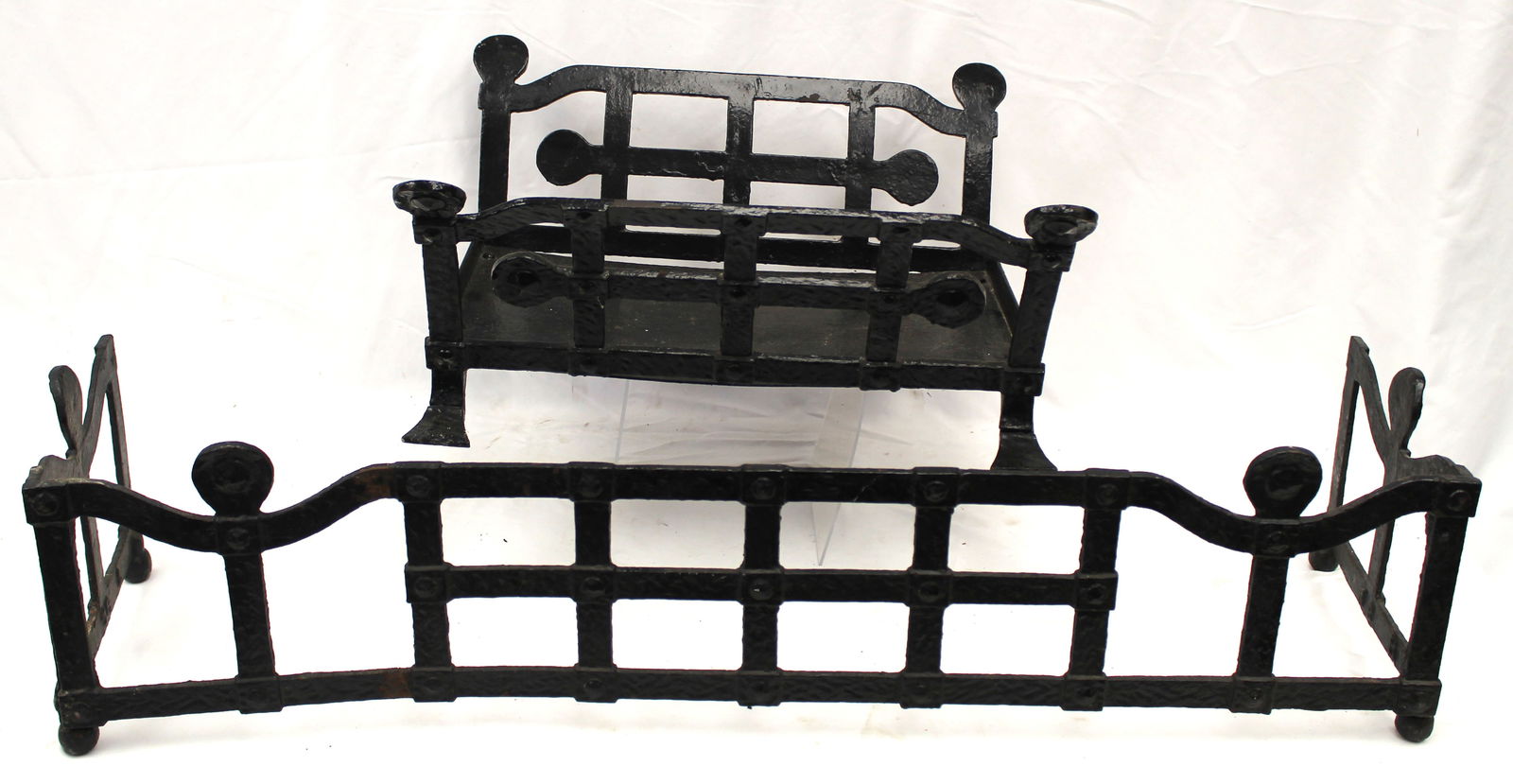 Cast iron fireplace fender & log holder in black - 9 1/2" tall x 32" wide x 11" deep fender & 10" (1 of 4)
