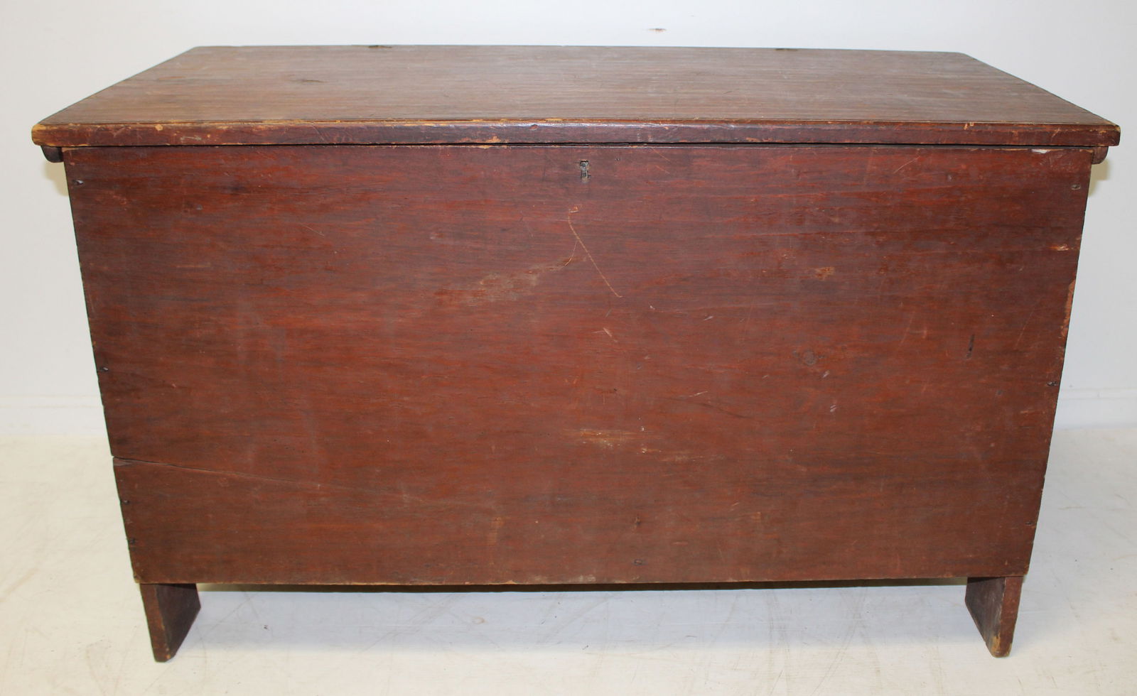 Antique blanket chest w half moon cut out sides in red paint - 27" tall x 44" wide x 20" deep (1 of 5)