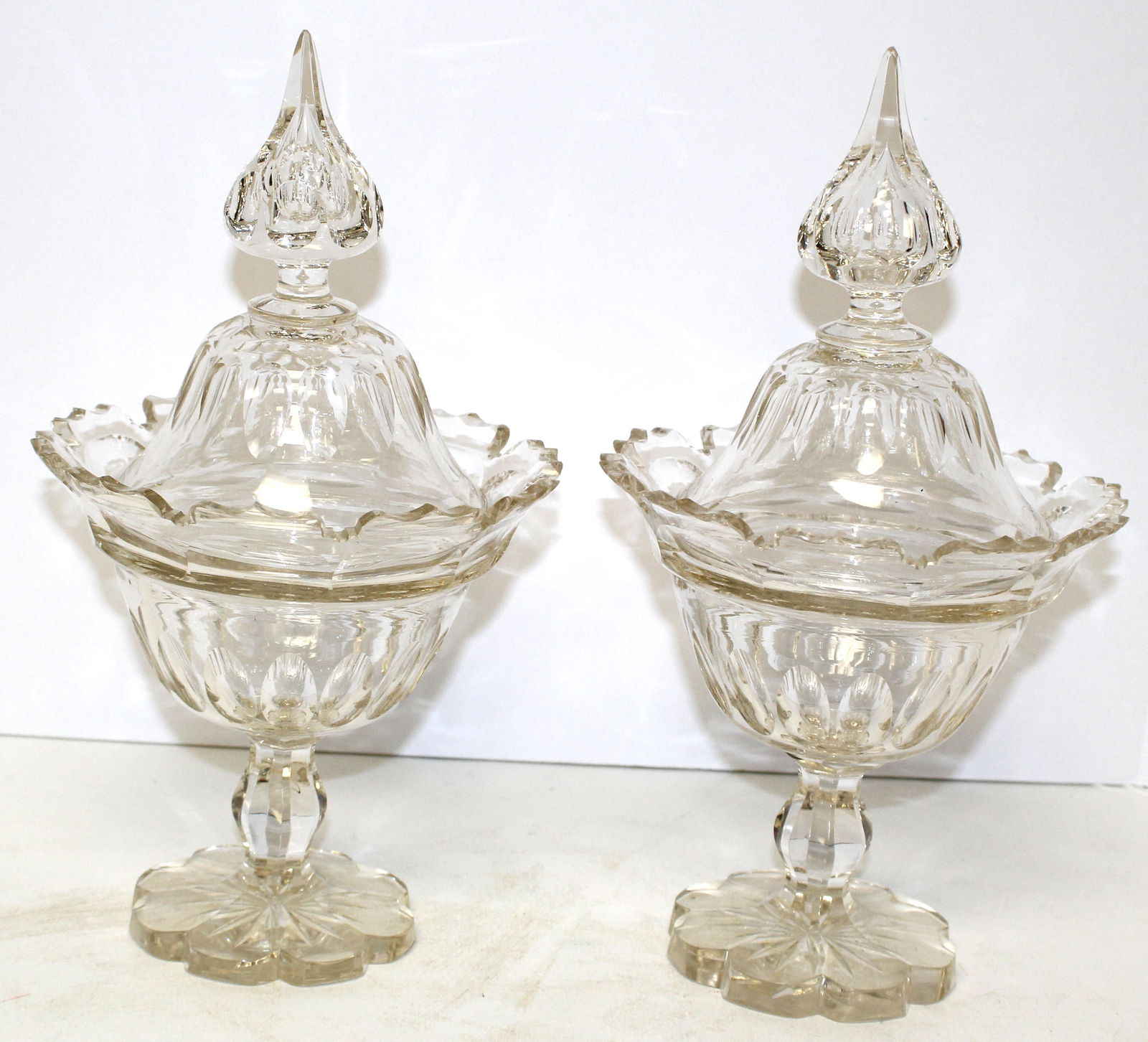 Pair of ca 1800 Anglo-Irish glass sweet meats - 13" tall (1 of 8)