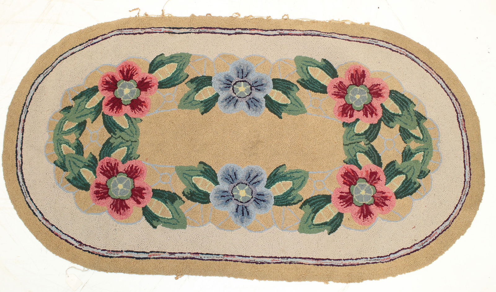 Antique oval hooked rug w floral motif - 23 1/2"x43" (1 of 6)