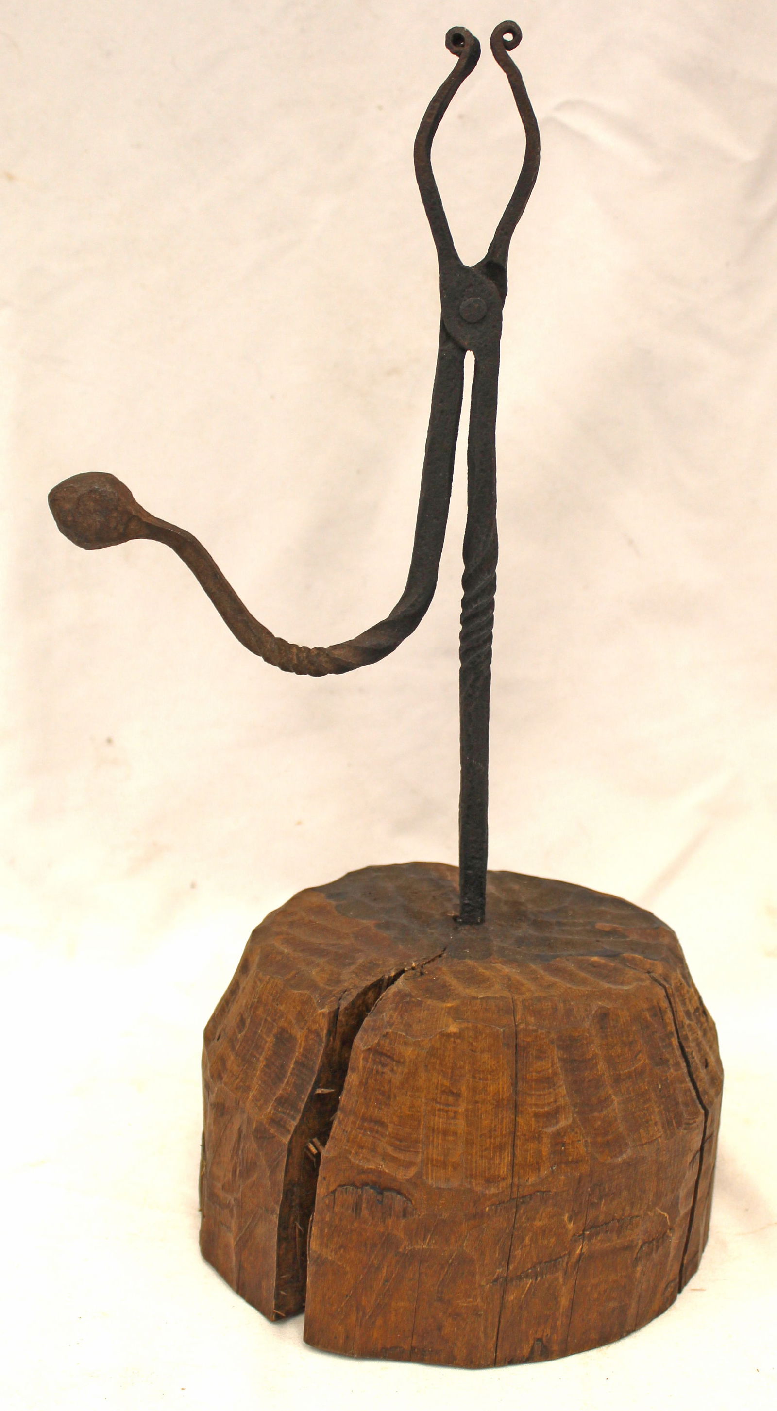 forged iron snake head rush light on carved wooden base - 14" tall (1 of 6)