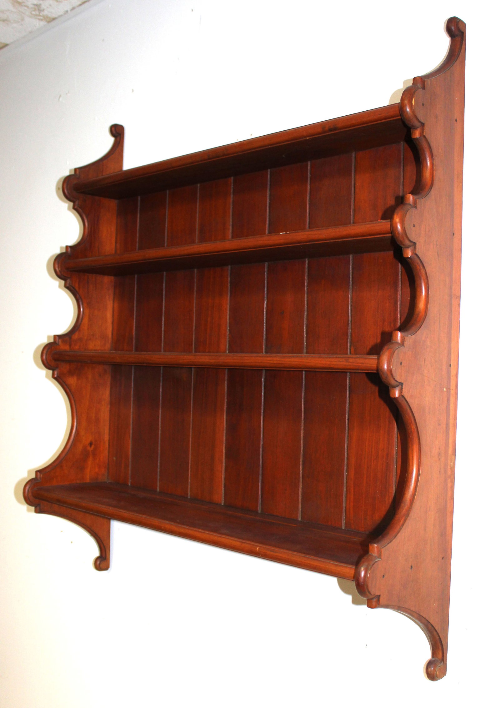 Antique 4 tier wall shelf w shaped sides: Antique 4 tier wall shelf w shaped sides