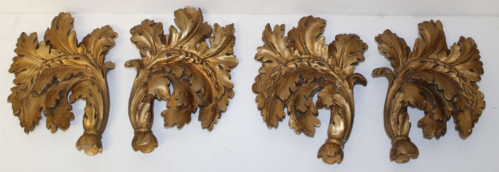 Lot of 4 (2 pairs) of gold painted leaf form finials - approx 8 1/2" tall: Lot of 4 (2 pairs) of gold painted leaf form finials - approx 8 1/2" tall