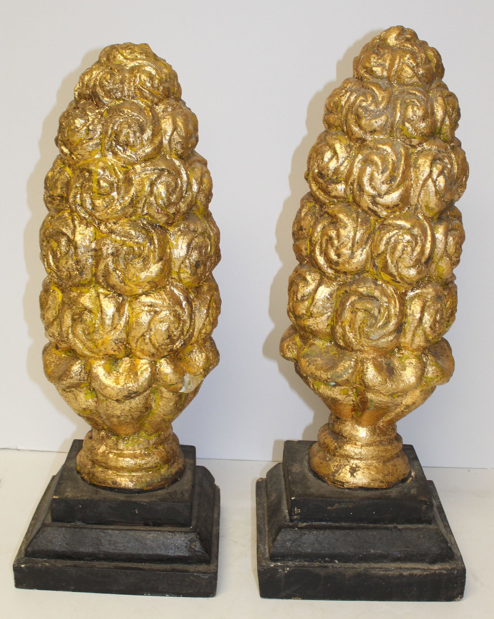 Pr of gilt painted finials - approx 20" tall: Pr of gilt painted finials - approx 20" tall