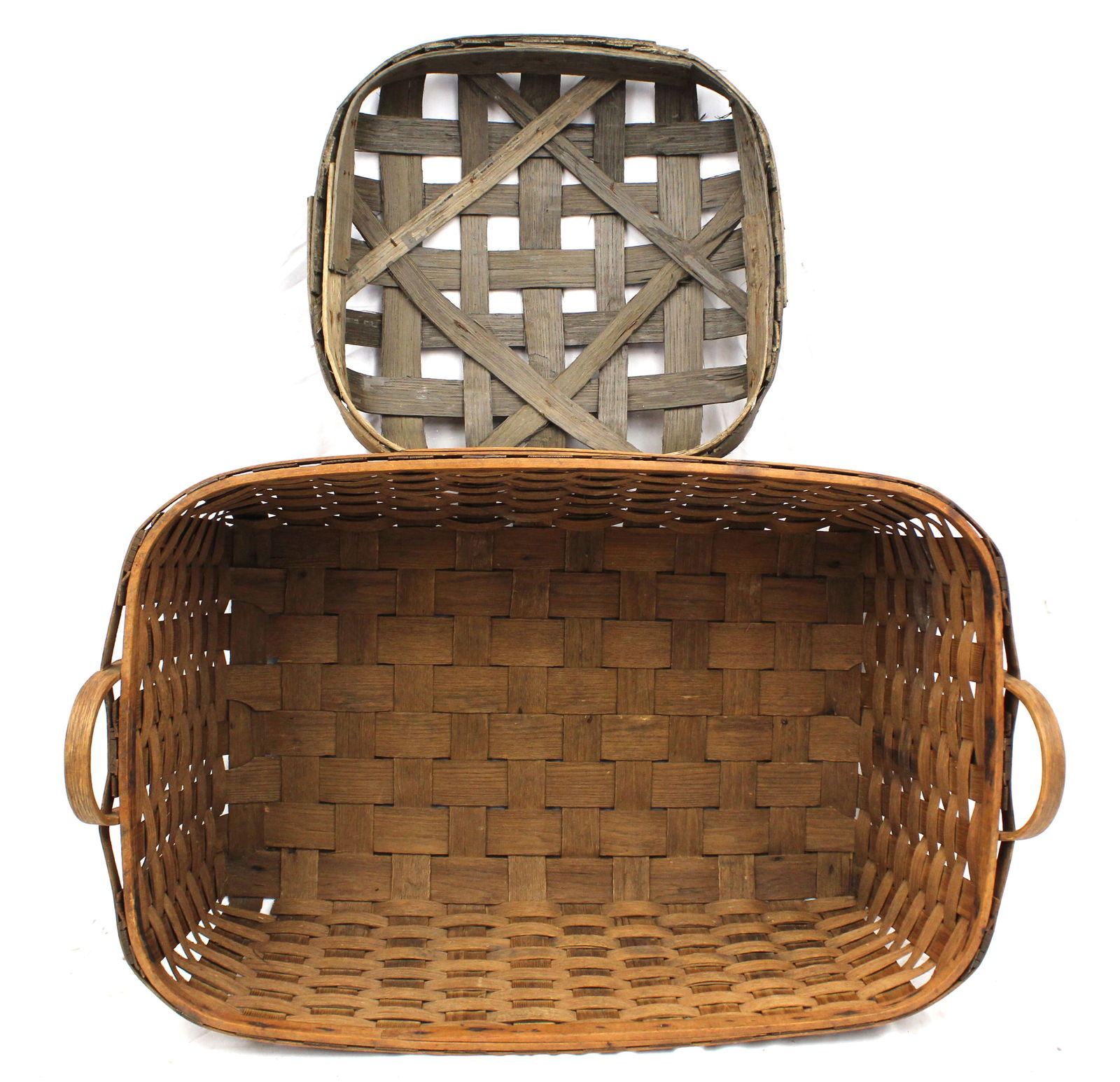 Lot of 2 baskets incl large gathering & a tobacco basket - 10" tall x 30" wide x 19" deep & 18"x18" (1 of 6)