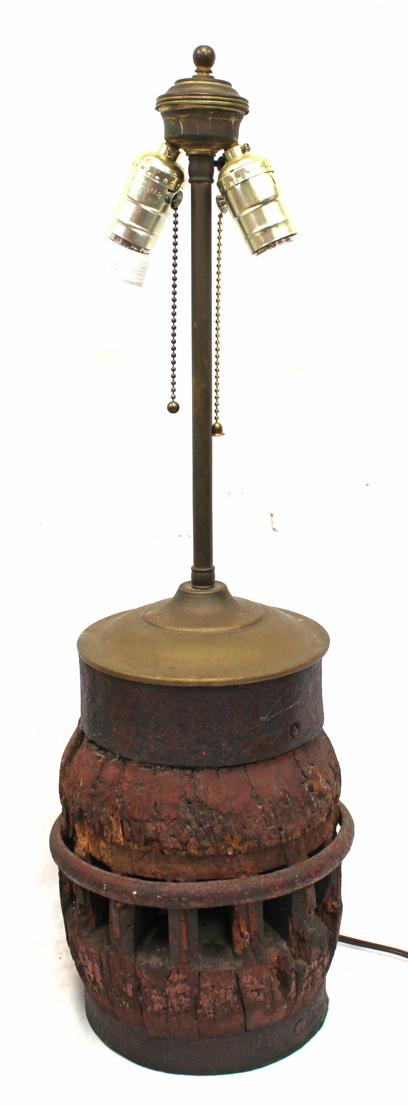 Antique lamp made from a wooden wagon wheel hub - 26" tall (1 of 2)