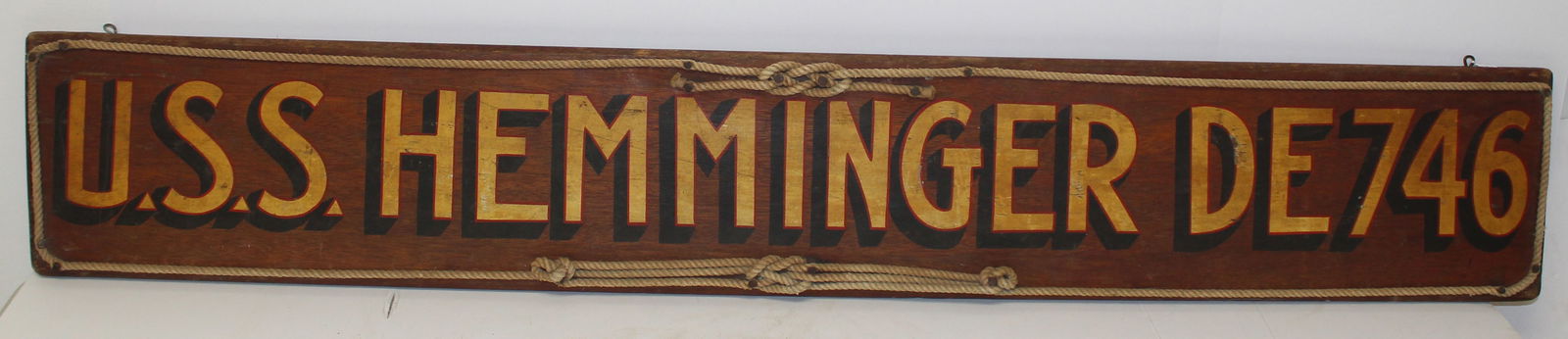 Wooden painted US Navy ship sign "USS Hemminger" - 50" x 7 1/2" (1 of 7)