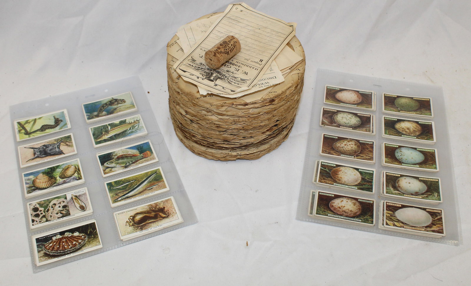 Ephemera lot incl druggist receipt hive & 2 sets (50 each) tobacco cards: Ephemera lot incl druggist receipt hive & 2 sets (50 each) tobacco cards
