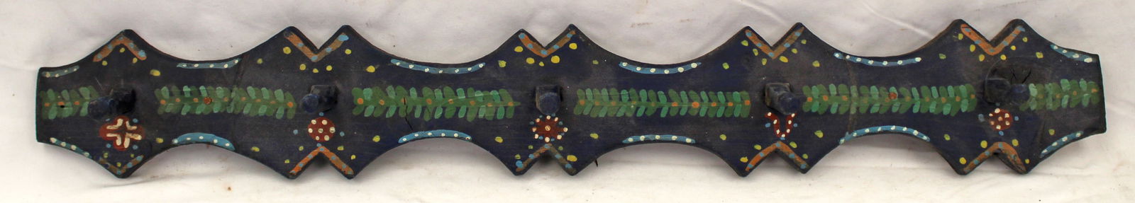 Carved wooden paint decorated peg rack - 30" long (1 of 6)