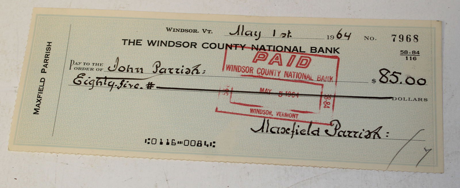 Signed Maxfield Parrish check from 1964 (1 of 5)