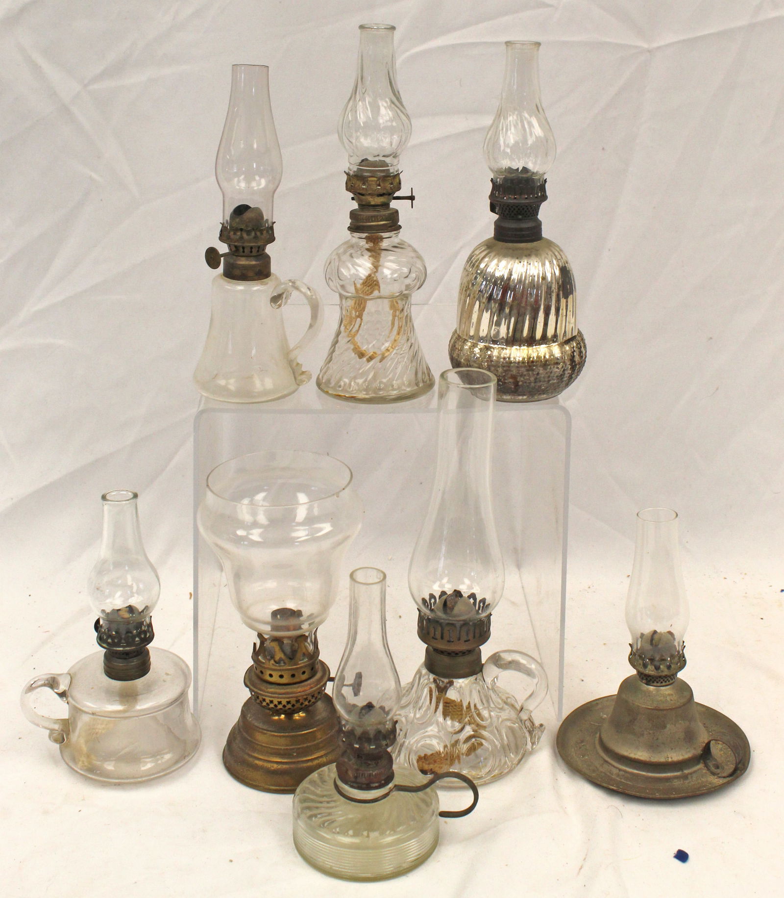 Group of 8 small antique oil lamps - 6" - 9" tall (1 of 4)