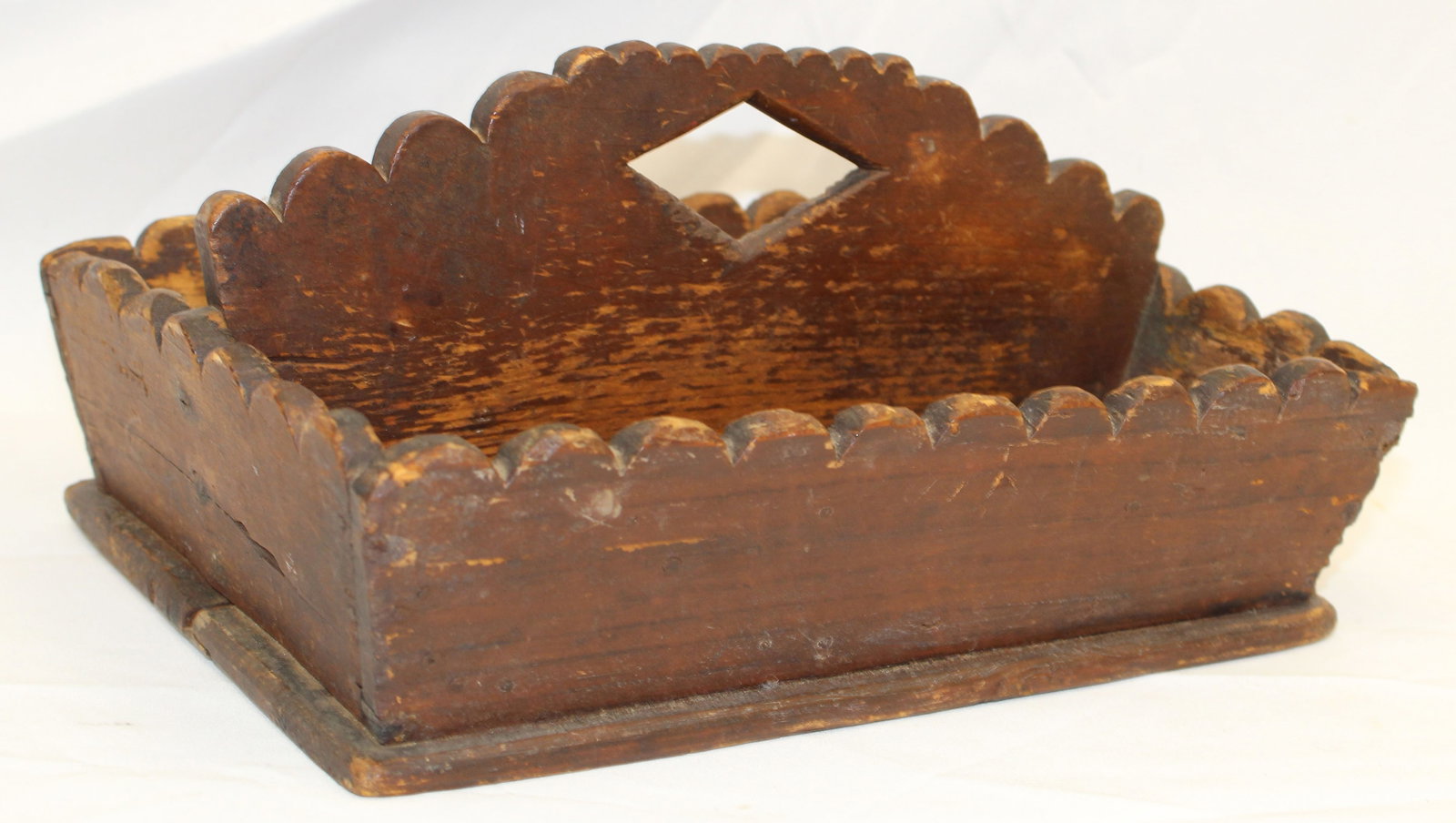 Antique wooden cutlery tray w crimped edges - 5 1/2" tall x 11 1/4"x8": Antique wooden cutlery tray w crimped edges - 5 1/2" tall x 11 1/4"x8"