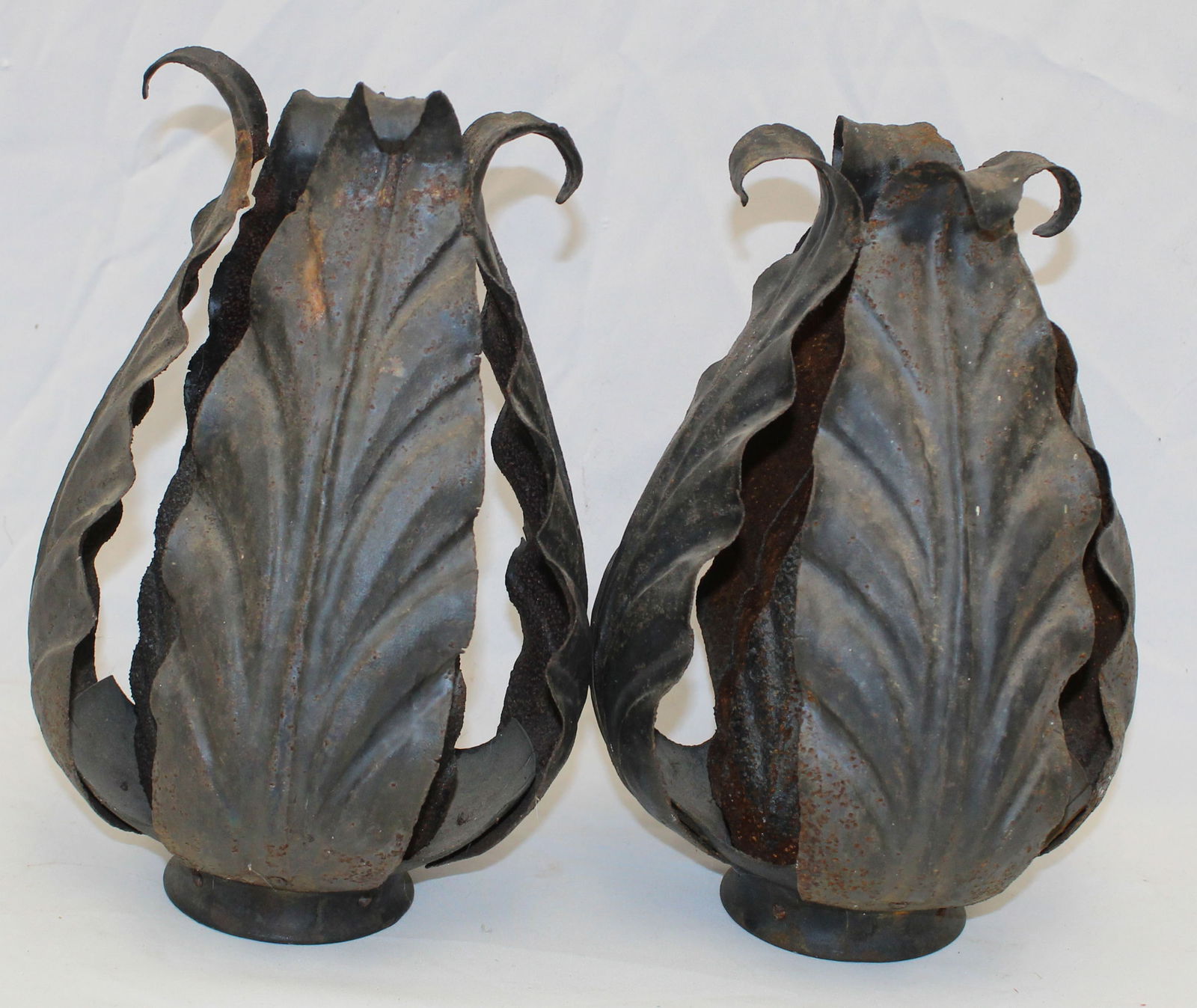 Pr of iron leaf sconces - oral history says from a Philadelphia building - 11 1/2" tall (1 of 6)