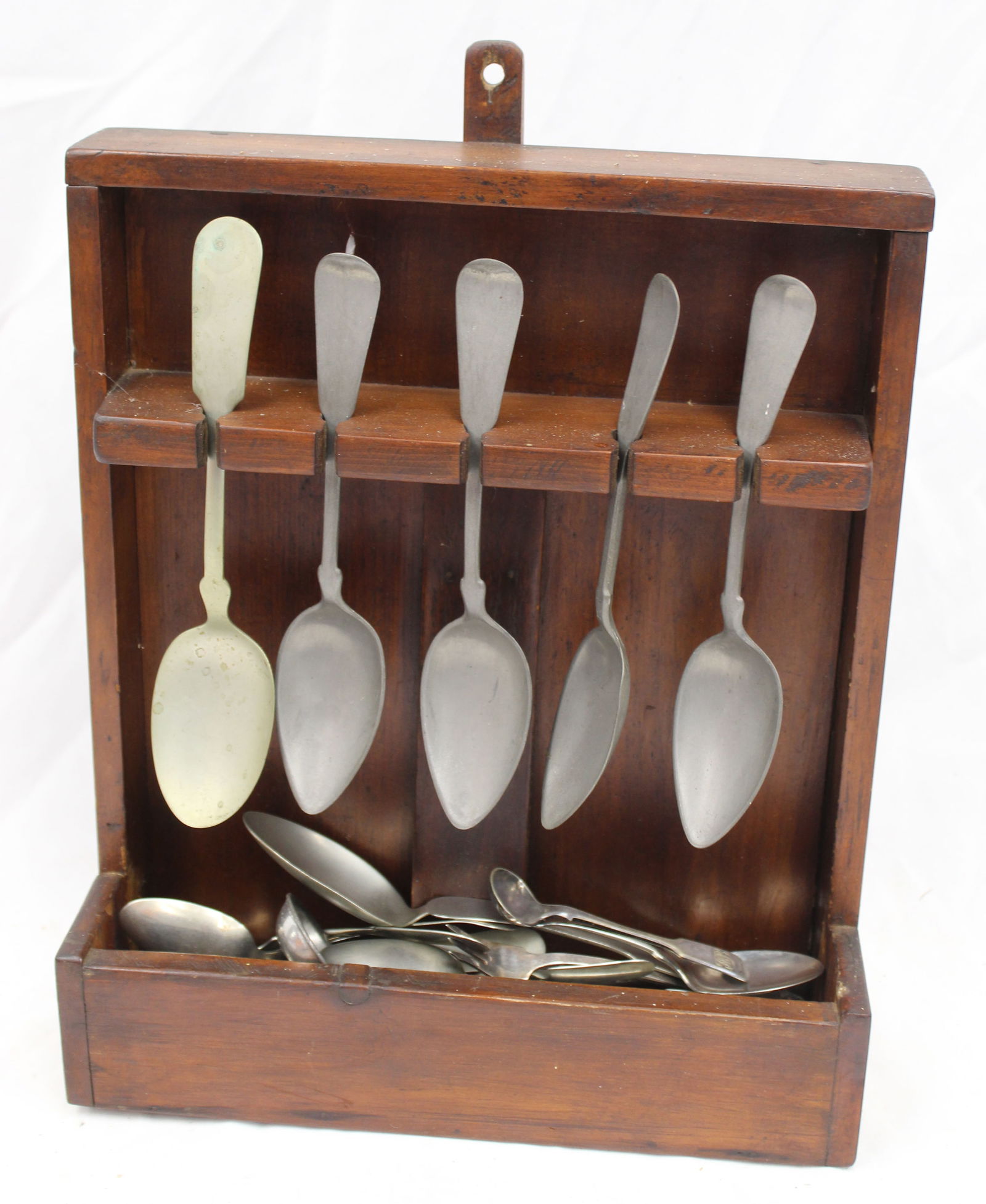 Wooden spoon rack filled with spoons - 13" tall x 10 1/2"x4 3/4" (1 of 3)