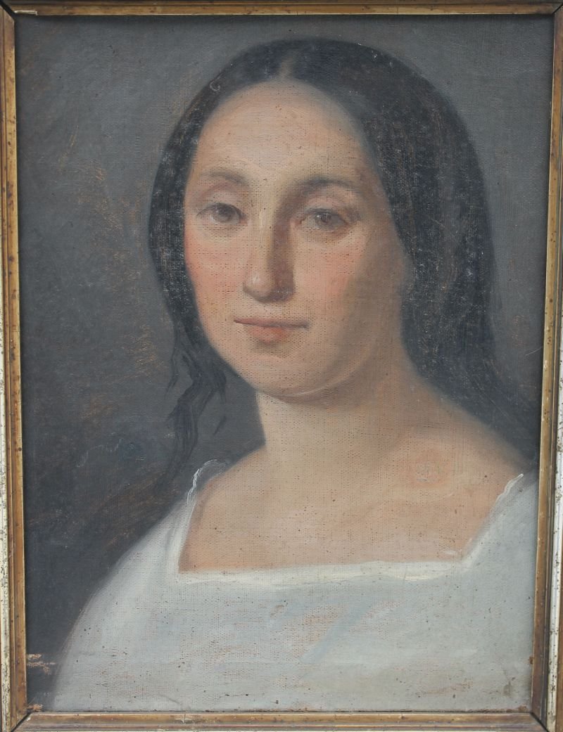 fine quality 18"x14" o/c portrait of a woman in vi: fine quality 18"x14" o/c portrait of a woman in vintage frame - believed to be a relative - Maple St Estate