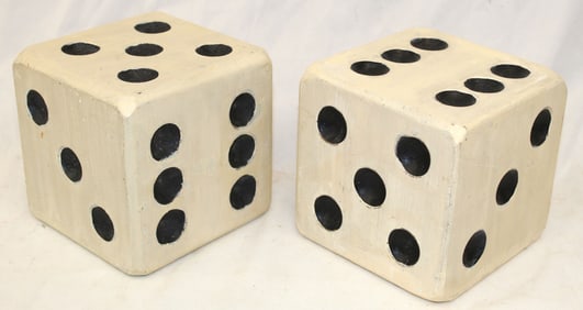 Folk Art wooden painted white & black dice - 5" x 5"
