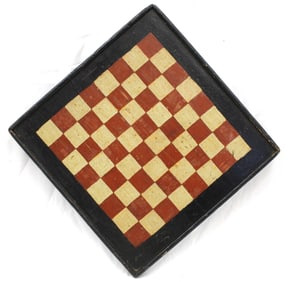 Wooden red, black & white painted checkers game board - 15"x15 1/2"
